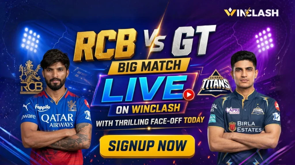 RCB vs GT Big Match Live, Thrilling face-off, Chinnaswamy Stadium, RCB vs GT non-stop action, Winclash live score,